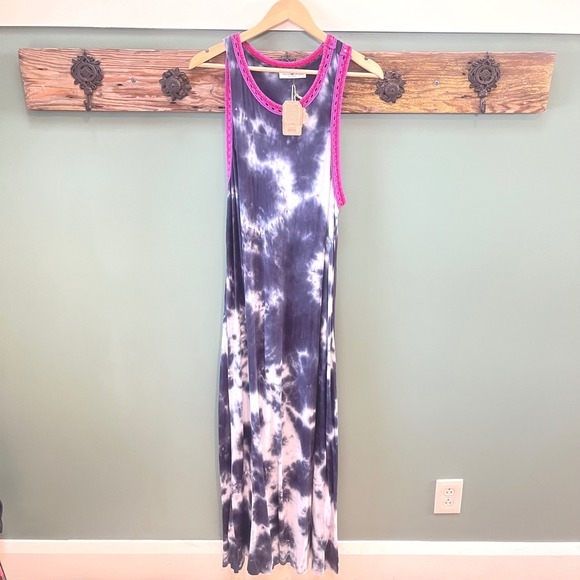 NATURAL LIFE Dresses & Skirts - Natural Life Tie Dye Maxi Dress L XL Crochet Trim Tank Style